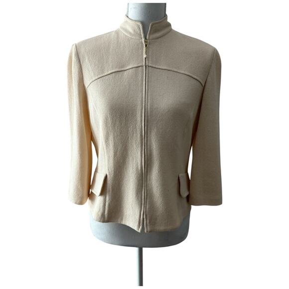 St. John Collection by Marie Gray Full Zip Knitted Beige Jacket Size 8 - Picture 1 of 10